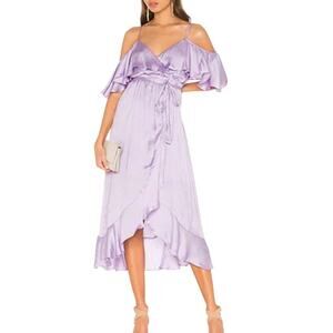 Bardot Lilac Cold-Shoulder Satin Midi Dress